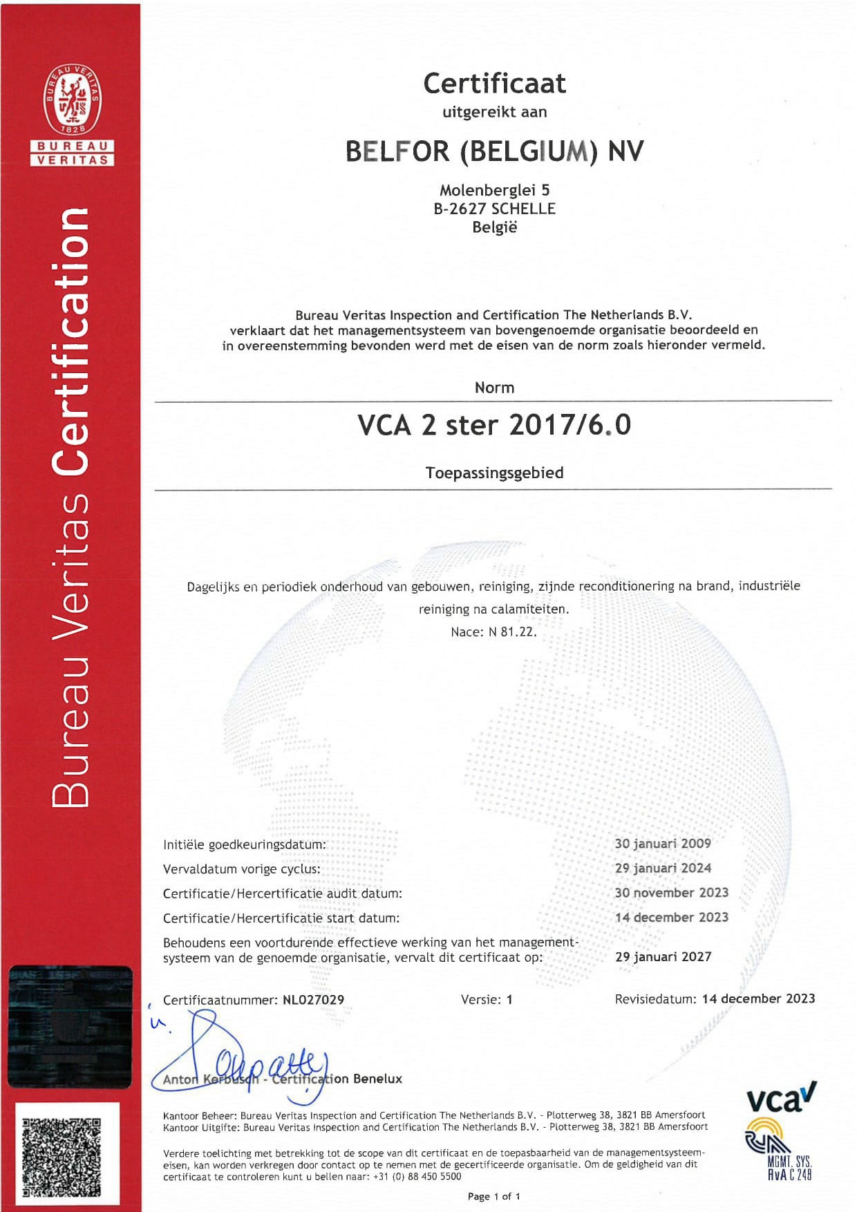 VCA 2 ster certificaat BELFOR BELGIUM