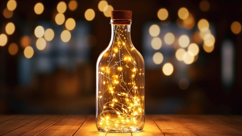 Bouteille avec une guirlande lumineuse