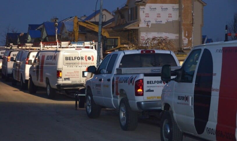 BELFOR Cars and Trucks lined up at an emergency response