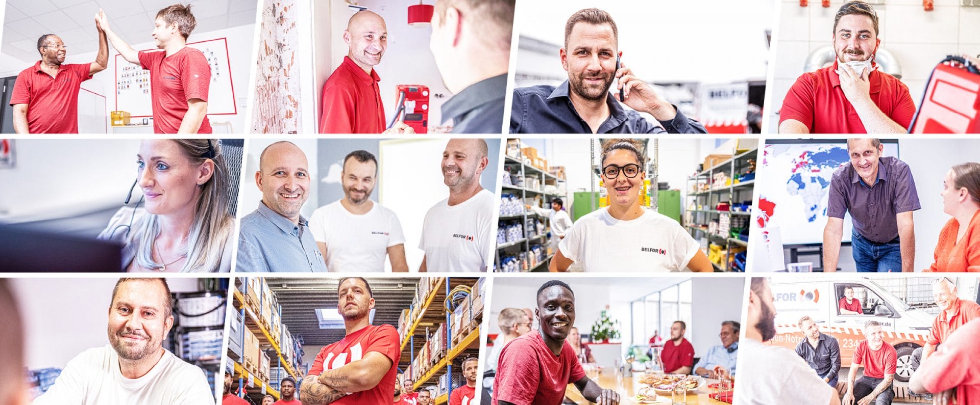 A collage of male and female blue and white collar workers