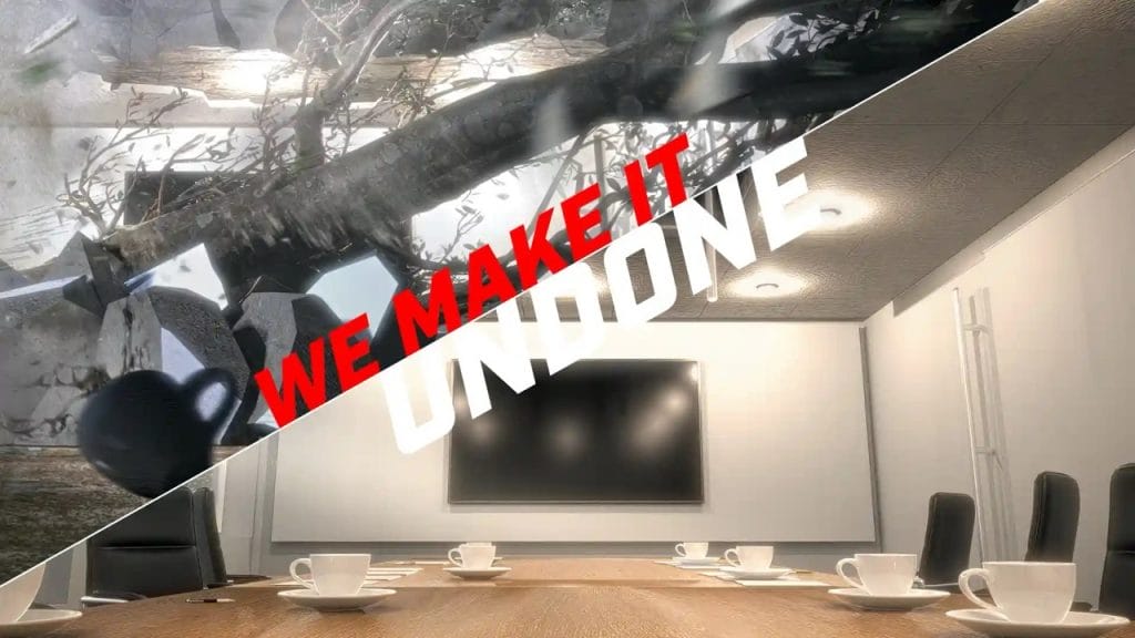 Before and after image of We Make It Undone showing a meeting room