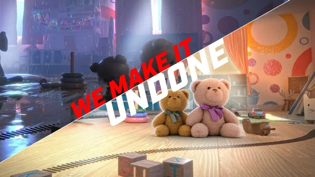 Before and after image of We Make It Undone showing a fixed childrenss room