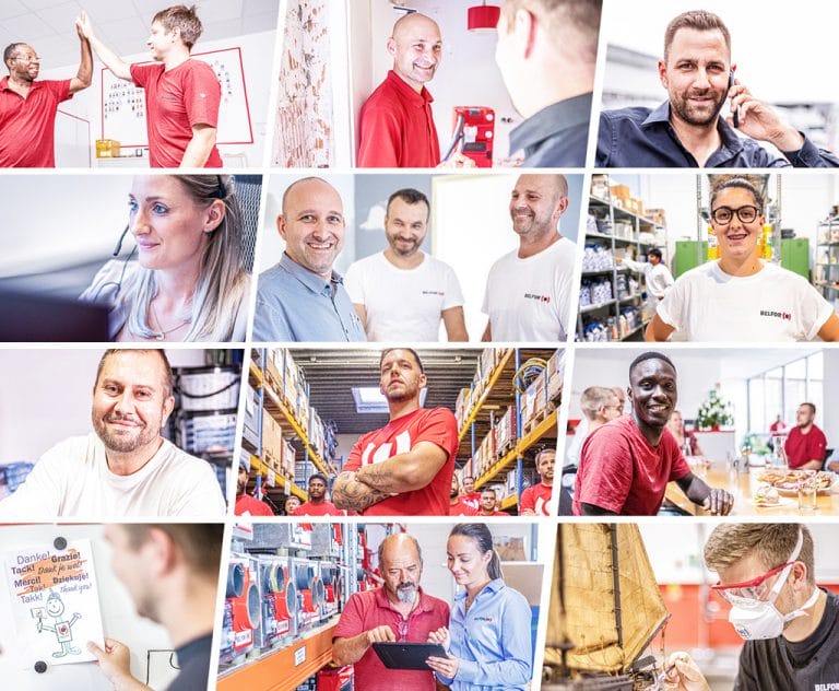 A collage of male and female blue and white collar workers