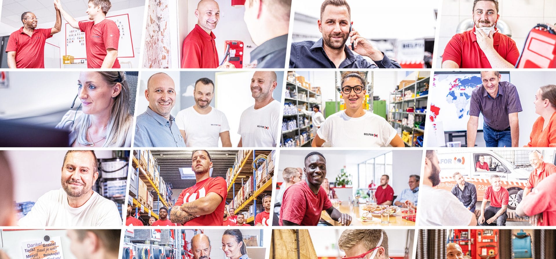 A collage of male and female blue and white collar workers