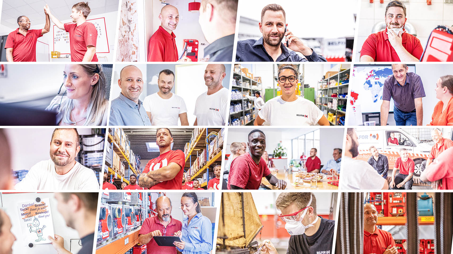 A collage of male and female blue and white collar workers