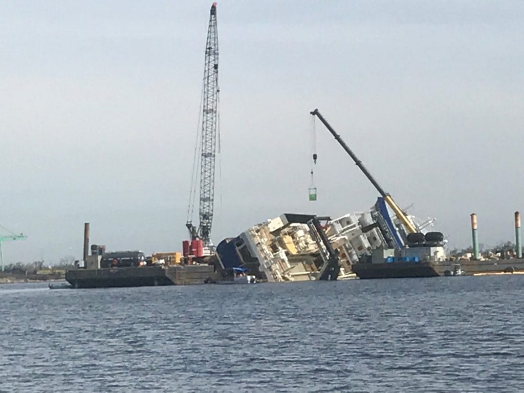 A cargo ship floating