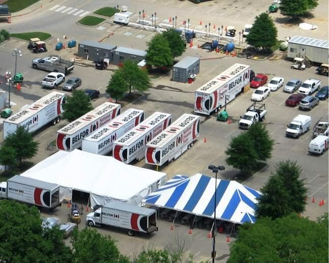 BELFOR trucks near a retail facility