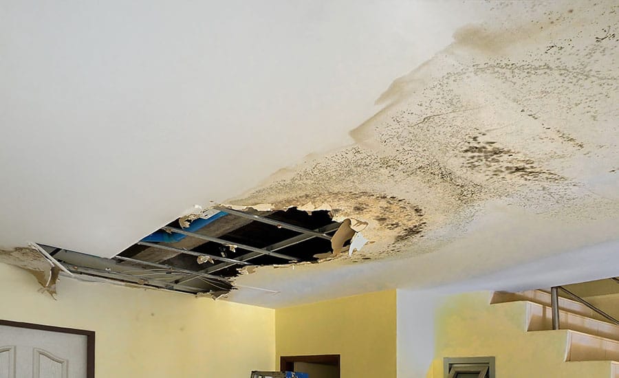 A ceiling with water leaking​